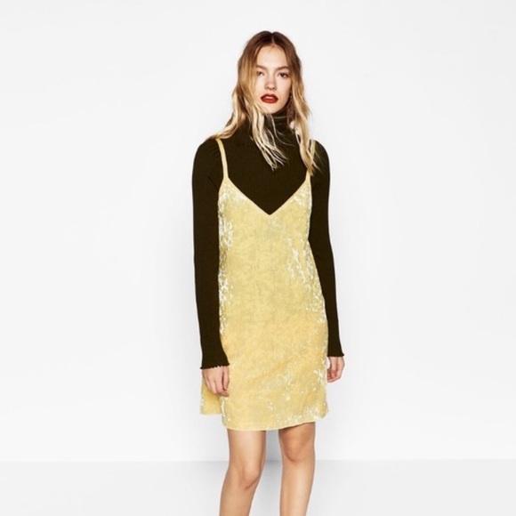 Zara Dresses & Skirts - Zara Crushed Yellow Velvet Mini Dress